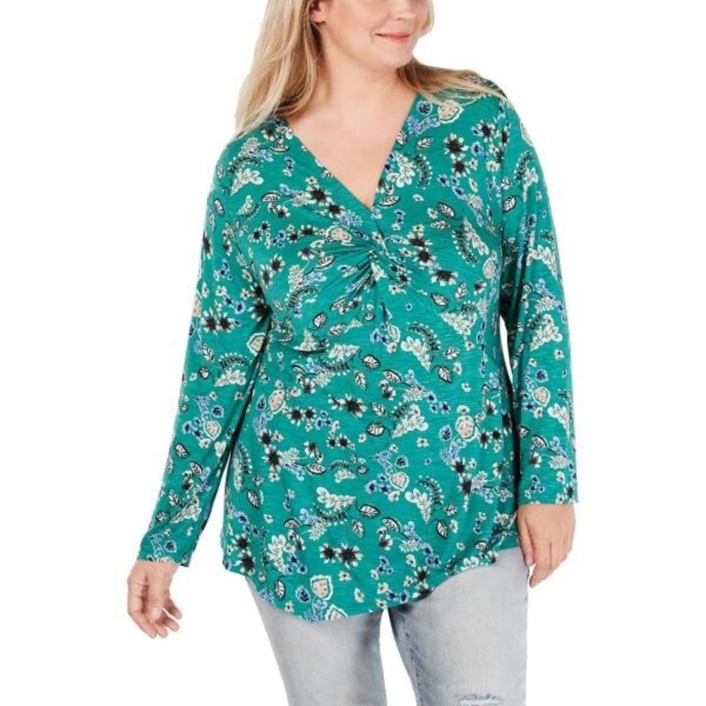 Style & Co. Womens Plus Size Floral Asymmetric Top